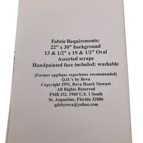 Vtg Miss Pansy Applique Pattern #19 By Reva Roark Stewart 1995 with Fabric Face - Picture 5 of 7